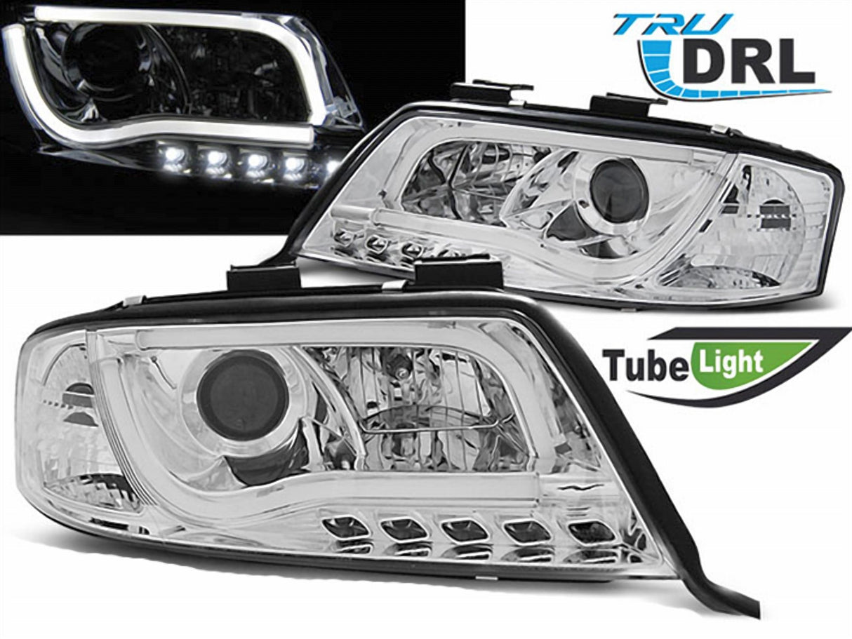 LED Tagfahrlicht Scheinwerfer Set für Audi A6 05.1997-05.2001 chrom