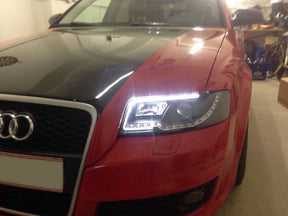 LED Tube Light Scheinwerfer Schwarz Audi A4 B6 mit LED Blinker, Tuning Scheinwerfer Set