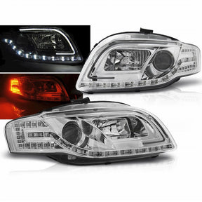 Chrom LED Scheinwerfer für Audi A4 B7 11.2004-03.08 mit Light Tube Design