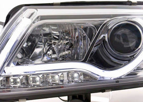 Chrom LED Scheinwerfer mit Light Tube für Audi A6 C6 4F 04-08, Tagfahrlicht Funktion