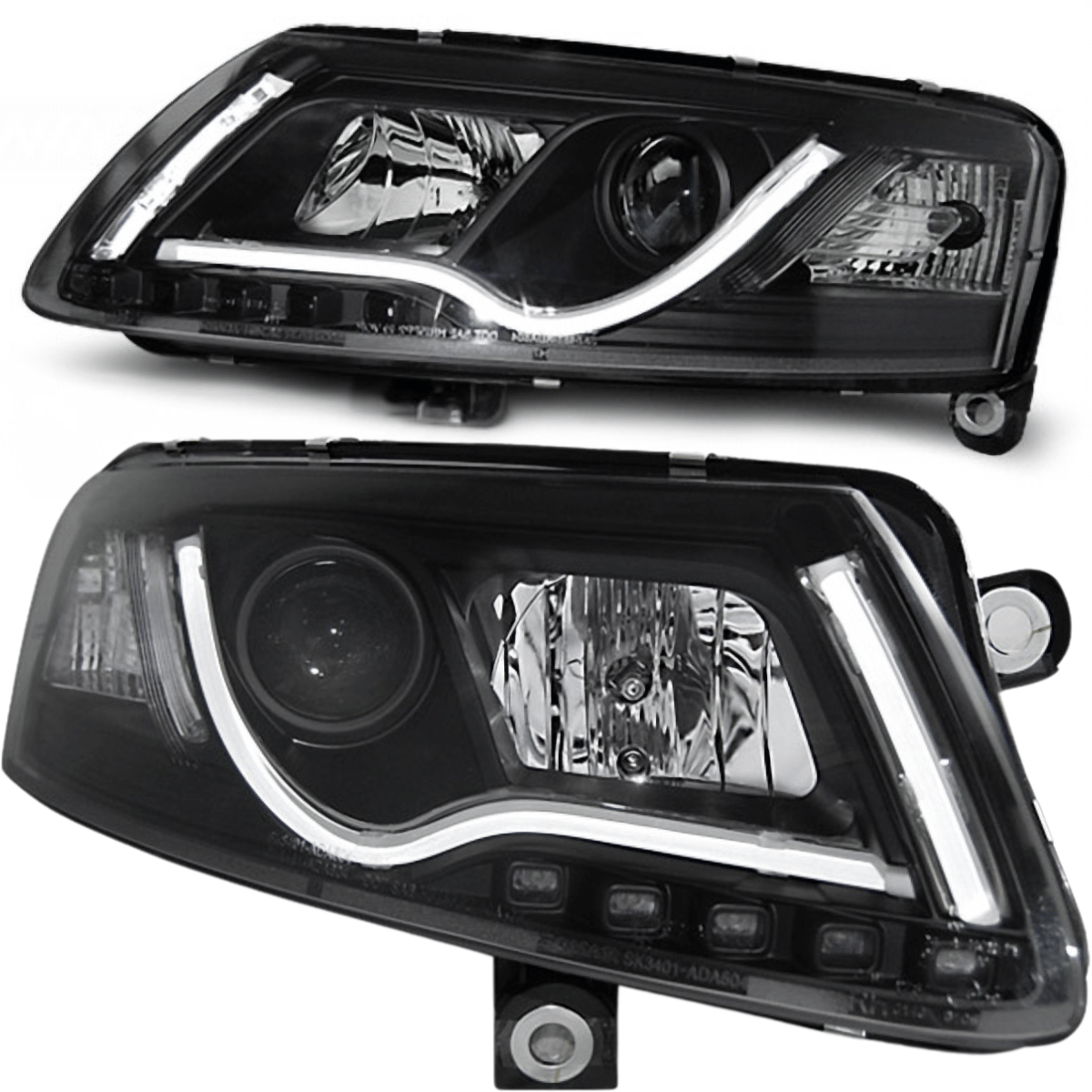 Scheinwerfer Set schwarz mit LED Light Tube Tagfahrlicht für 04.2004-2008 für Audi A6 C6