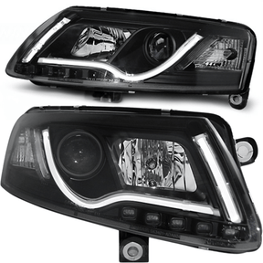 Scheinwerfer Set schwarz mit LED Light Tube Tagfahrlicht für 04.2004-2008 für Audi A6 C6