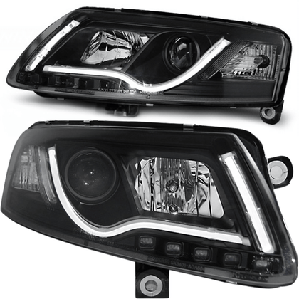 Scheinwerfer Set schwarz für Audi A6 C6 4F 04.2004-2008 LED Light Tube Tagfahrlicht