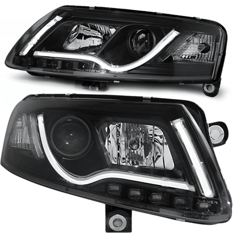 Scheinwerfer Set schwarz mit LED Light Tube Tagfahrlicht für 04.2004-2008 für Audi A6 C6