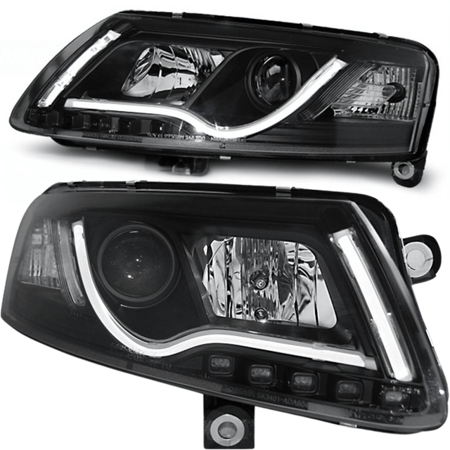 Scheinwerfer Set schwarz mit LED Light Tube Tagfahrlicht für 04.2004-2008 für Audi A6 C6