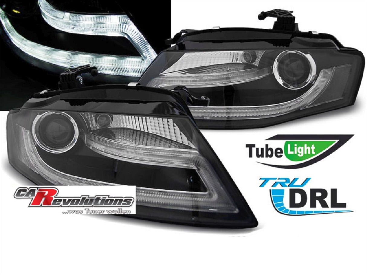 Led Light Tube Tagfahrlicht Scheinwerfer in schwarz für Audi A4 B8 04.2008-2011