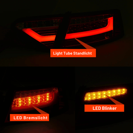 LED Rückleuchten für Audi A4 B8 8K mit Light Tube Standlicht, LED Bremslicht und LED Blinker