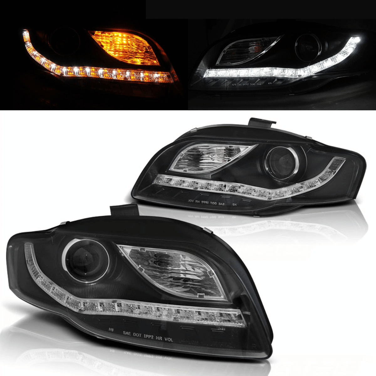 Halogen Scheinwerfer Set für Audi A4 B7 2004–2008 Schwarz LED Standlicht & Blinker