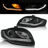 Halogen Scheinwerfer Set für Audi A4 B7 2004–2008 Schwarz LED Standlicht & Blinker