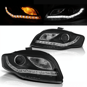 Scheinwerfer Set schwarz mit LED Standlicht und Blinker, Halogen für Audi A4 B7