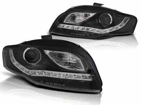 Schwarze LED Scheinwerfer für Audi A4 B8 mit Tagfahrlicht-Optik, Tuning Scheinwerfer