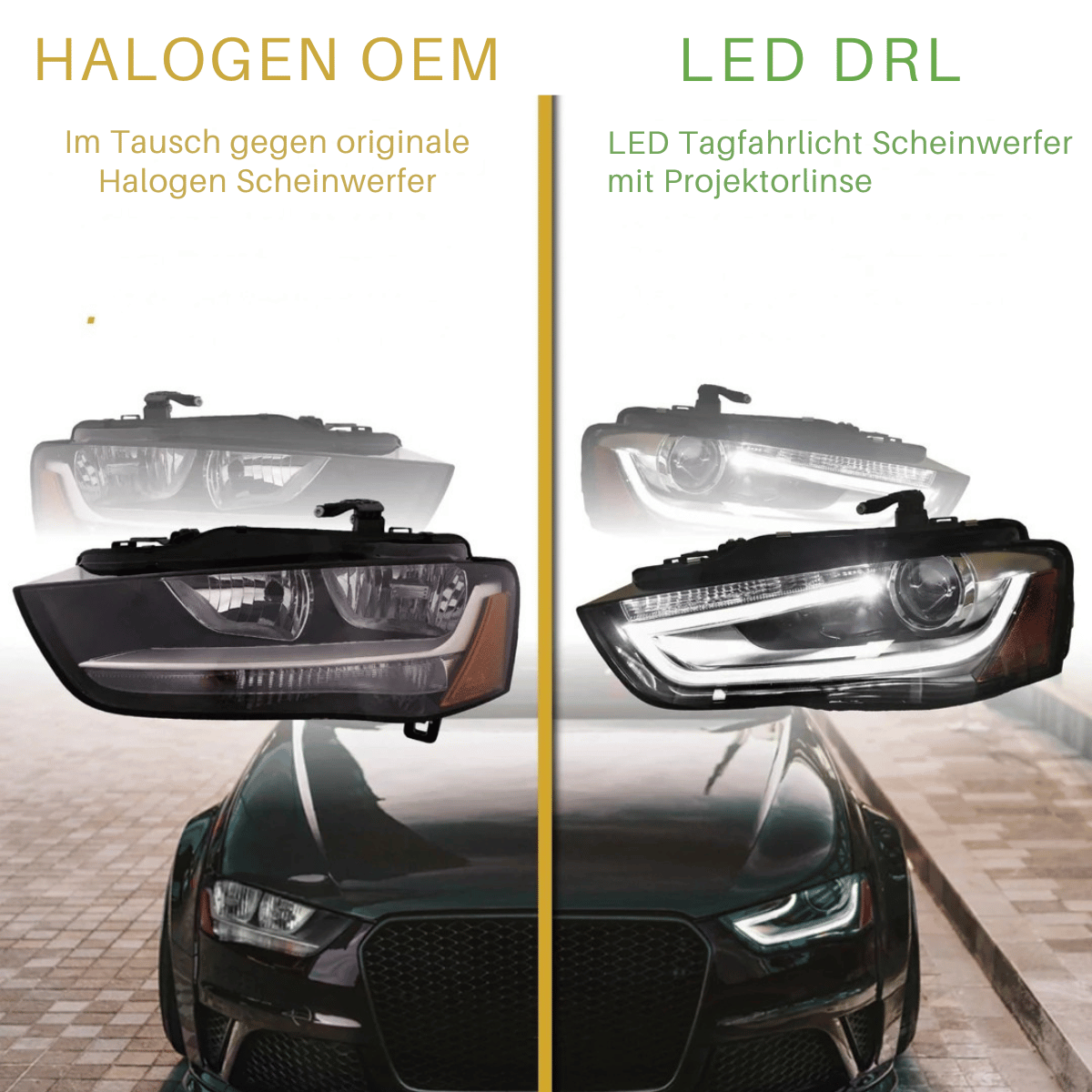 LED Scheinwerfer Set Schwarz für Audi A4 B8 2012–2015 mit Tagfahrlicht & LED Standlicht