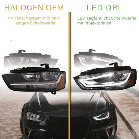 LED Scheinwerfer Set Schwarz für Audi A4 B8 2012–2015 mit Tagfahrlicht & LED Standlicht - CR Tuning