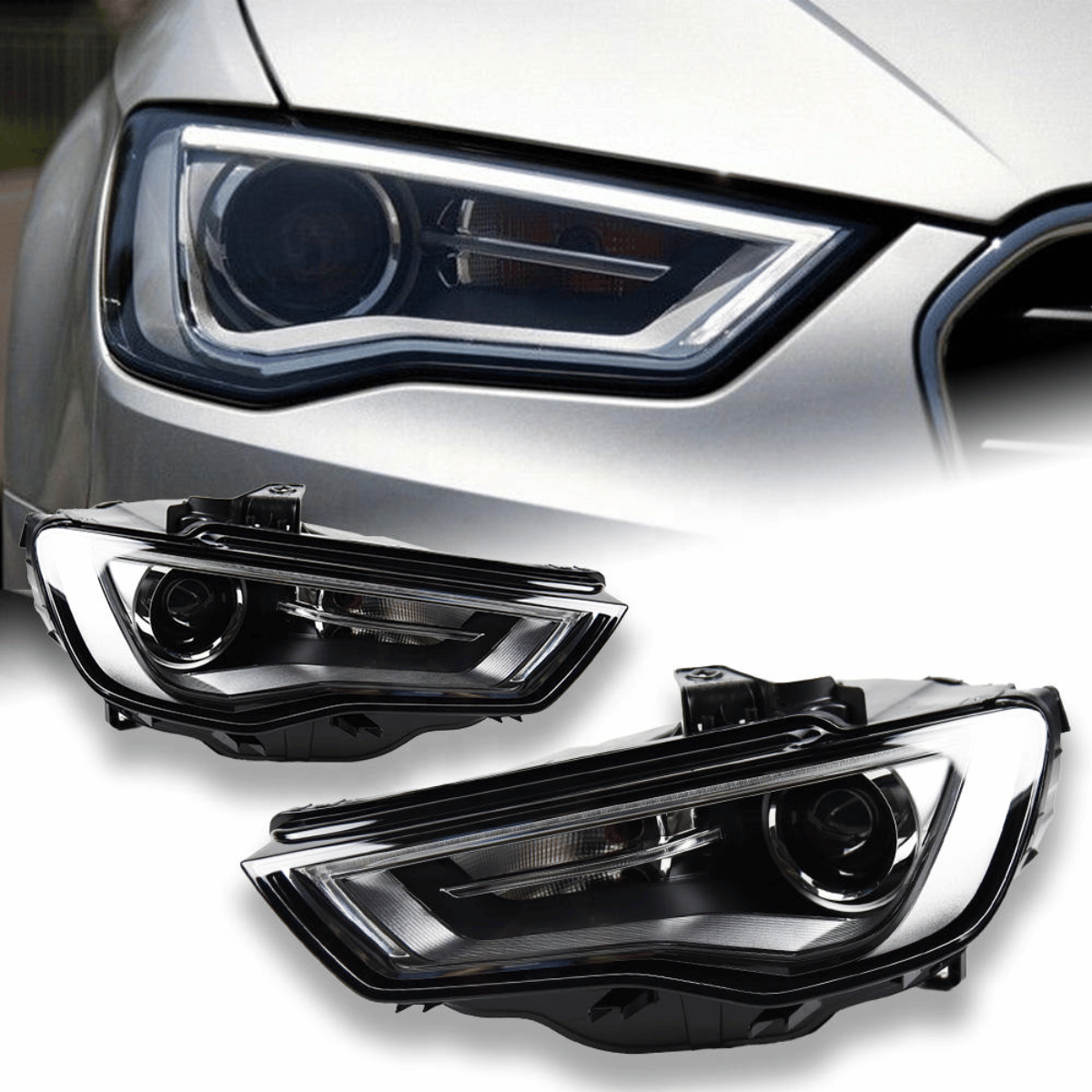 LED LightTube Scheinwerfer Set Schwarz Audi A3 8V 2012–2016 mit LED Tagfahrlicht
