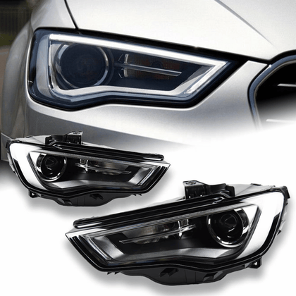 LED LightTube Scheinwerfer Set Schwarz für Audi A3 8V 2012–2016 mit LED Tagfahrlicht