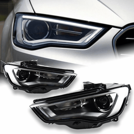 LED LightTube Scheinwerfer Set Schwarz für Audi A3 8V 2012–2016 mit LED Tagfahrlicht - CR Tuning