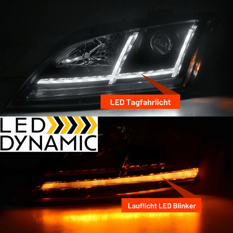 Xenon Scheinwerfer Set Schwarz für Audi TT 8J 2006–2010 mit Dynamischen Blinkern - CR Tuning