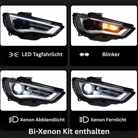 Scheinwerfer mit LED Tagfahrlicht und Blinker, Abblendlicht, Fernlicht für Audi A3 8V Bi-Xenon