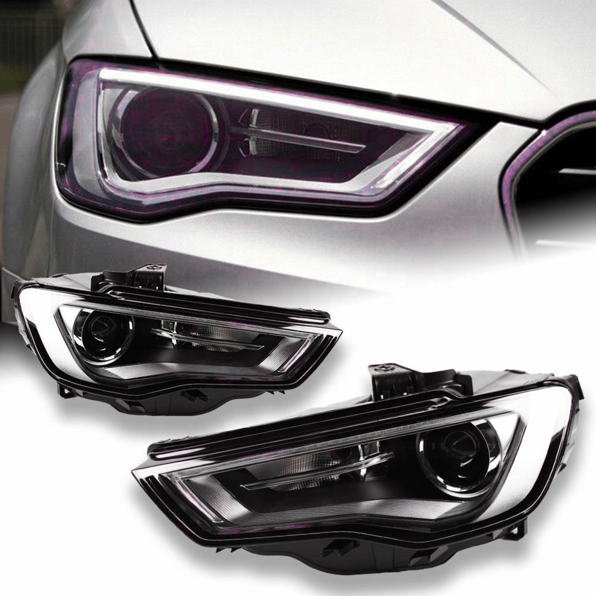 Xenon Nachrüst-Scheinwerfer Set Schwarz für Audi A3 8V 2012–2016 LED Tagfahrlicht