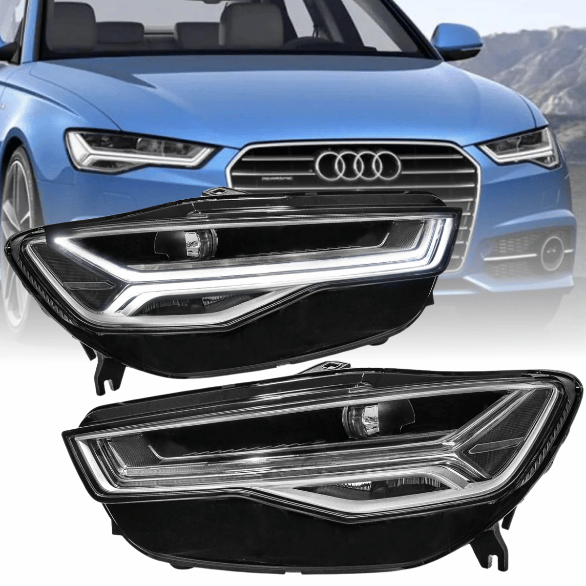 Voll LED Scheinwerfer Set für Audi A6 C7 2014–2018 mit Tagfahrlicht schwarz