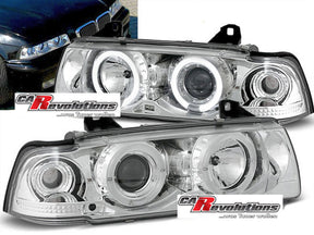 Angel Eyes Scheinwerfer Set chrom BMW E36 1990-1999, LED Ringe, Tuning Scheinwerfer