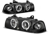 LED Angel Eyes Scheinwerfer Set in schwarz für BMW E36 Limo Touring 12.1990-08.1999
