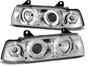 Chrom LED Angel Eyes Scheinwerfer für BMW 3er E36 Coupe Cabrio 1990-1999