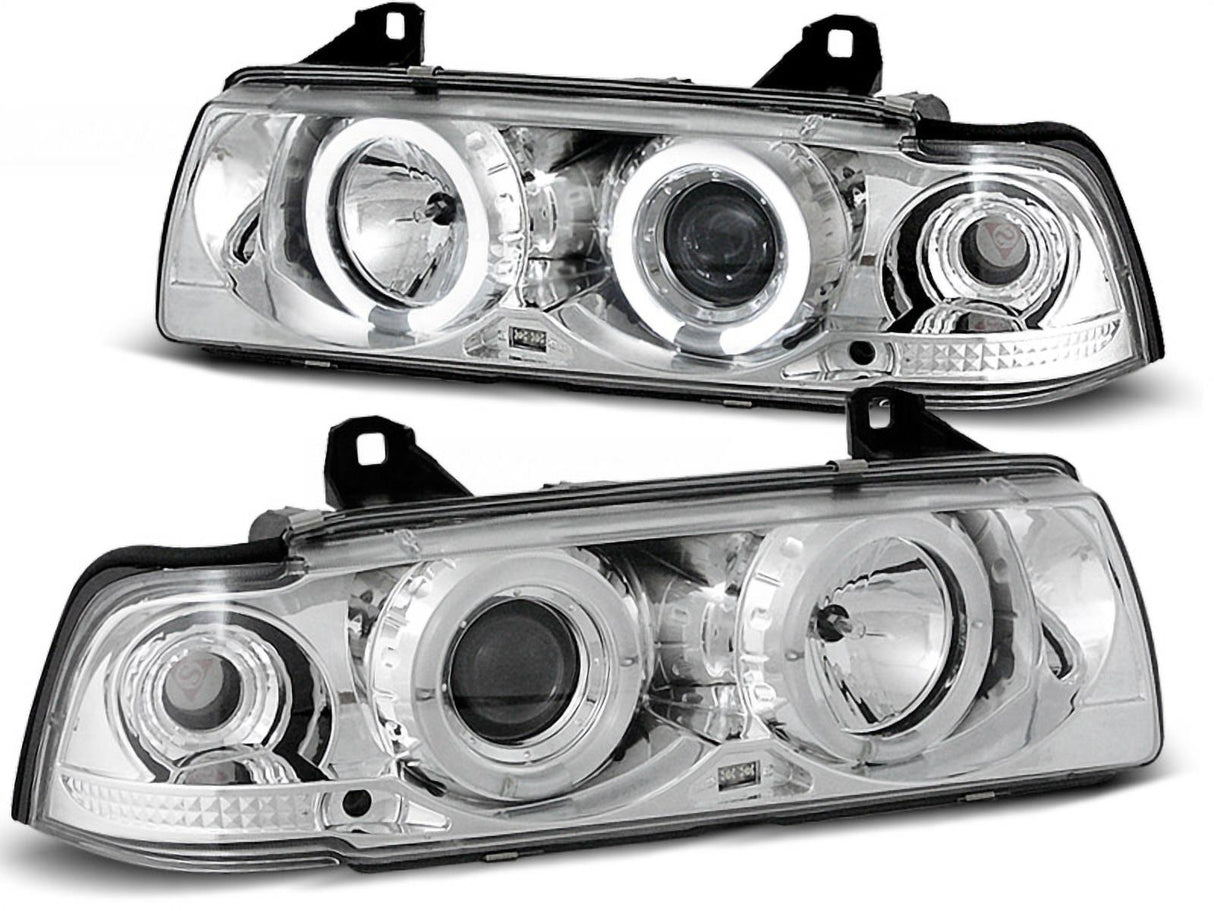 LED Angel Eyes Scheinwerfer chrom für BMW 3er Coupe Cabrio 12.1990-08.1999