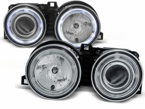 Chrom Angel Eyes Scheinwerfer Set für BMW E30, LED Ringe, Tuning Scheinwerfer