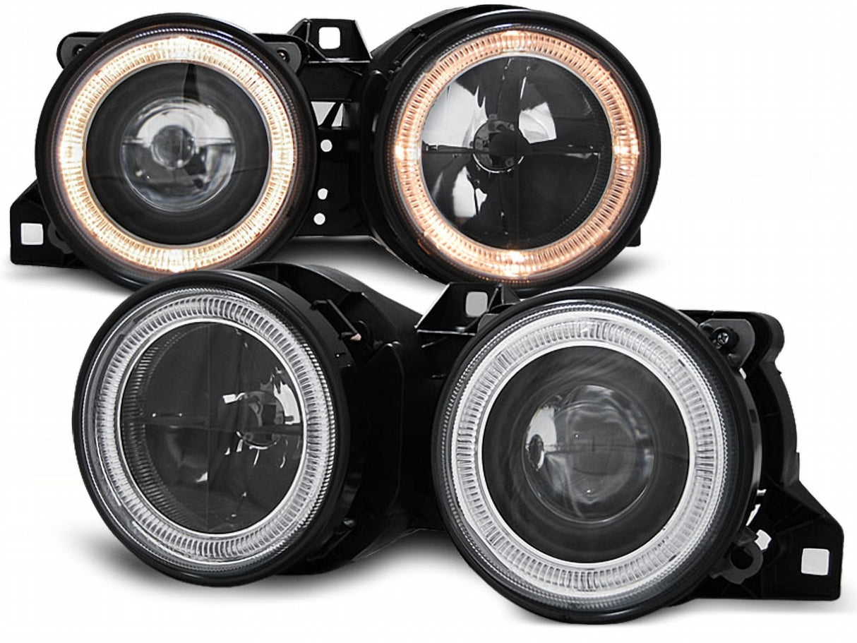 Scheinwerfer Set Angel Eyes für BMW 3er E30 1987–1994 Schwarz Fadenkreuz