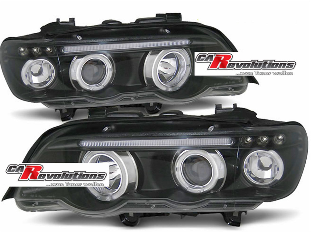 Halogen Angel Eyes Scheinwerfer Set in schwarz für BMW X5 E53 09.1999-10.2003