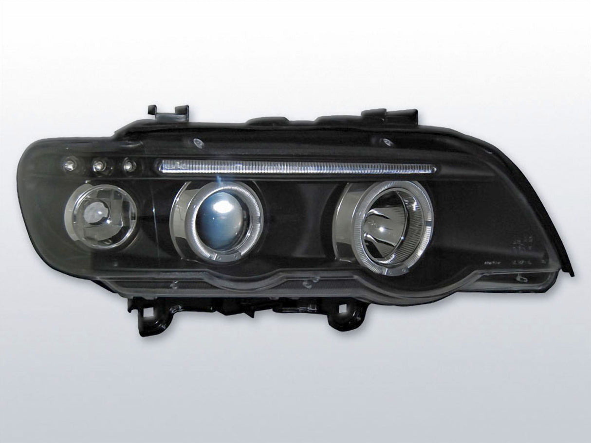 Halogen Angel Eyes Scheinwerfer Set in schwarz für BMW X5 E53 09.1999-10.2003