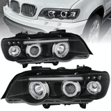 Halogen Angel Eyes Scheinwerfer Set in schwarz für BMW X5 E53 09.1999-10.2003