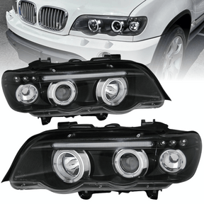 Scheinwerfer schwarz Set, CR-Tuning Zubehör für BMW X5 E53 Halogen Angel Eyes