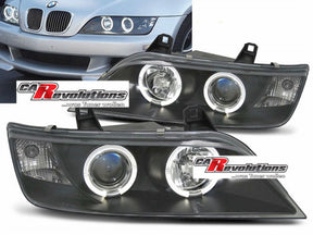 Scheinwerfer schwarz mit Standlichtringen, Tuning Scheinwerfer für 96-02 Modelle für BMW Z3 Angel Eyes