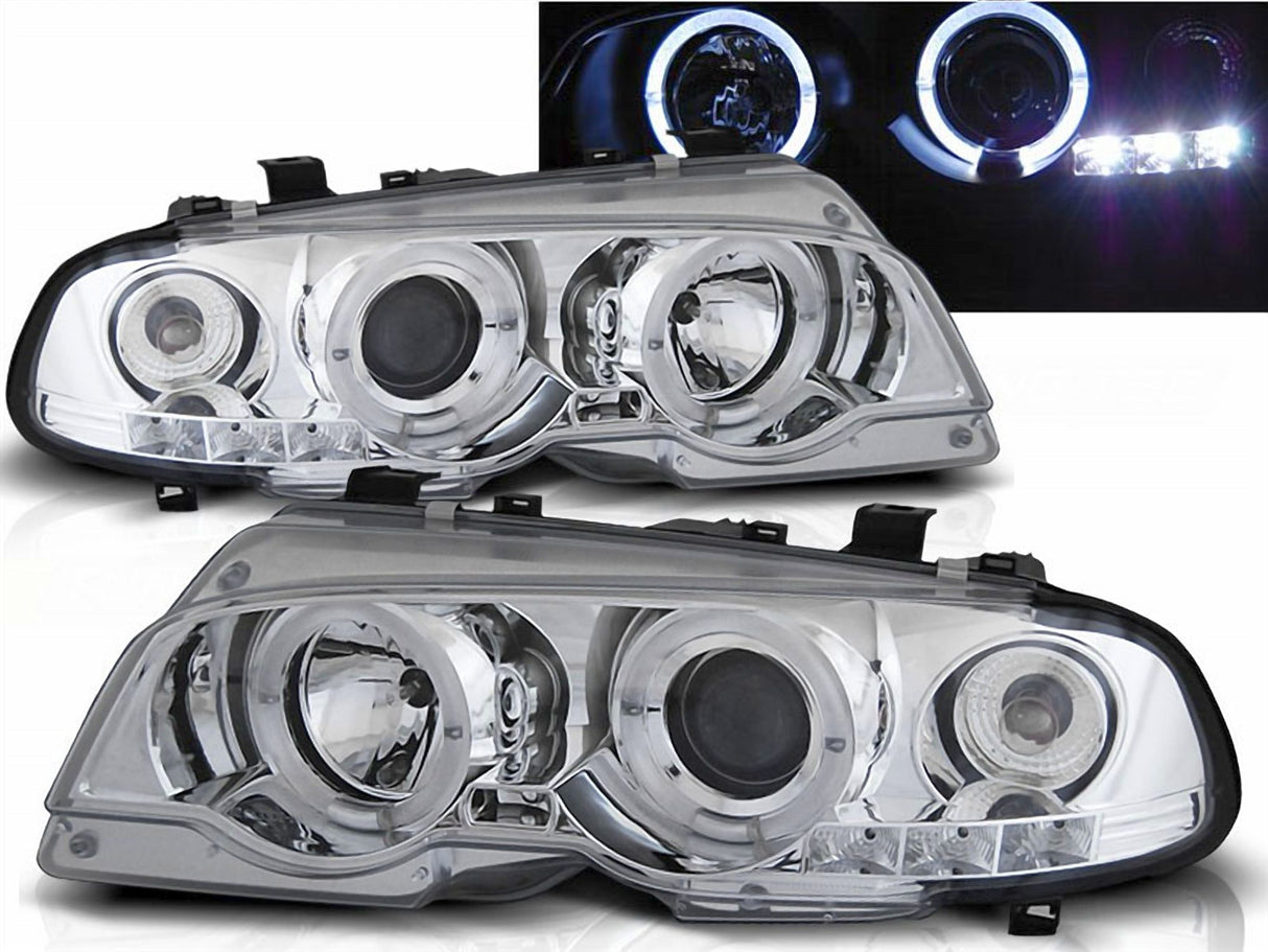 Angel Eyes Scheinwerfer Set in chrom für BMW E46 04/1999-03/2003 Coupe Cabrio