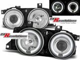 LED Angel Eyes Scheinwerfer Set in chrom für BMW E32/E34