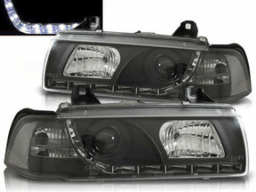 Schwarze LED Scheinwerfer für BMW 3er E36 Limo 1990-1999 mit Tagfahrlicht-Optik
