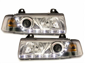 Chrom LED Scheinwerfer Set für BMW 3er E36 Coupe, mit Blinker und Standlichtstreifen