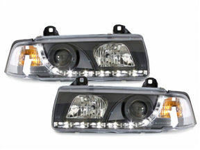 Schwarze LED Scheinwerfer für BMW 3er E36 Coupe 1990-1999 mit Tagfahrlicht-Optik