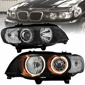 Angel Eyes Scheinwerfer schwarz für BMW X5 E53 1999-2003, LED Tagfahrlicht Optik