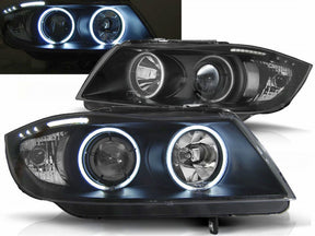 Scheinwerfer Set schwarz mit CCFL Standlichtringen, LED Blinker für Tuning für BMW E90/91