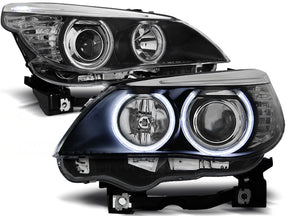 Scheinwerfer schwarz 03-07, LED Tagfahrlicht Streifen für BMW E60/E61 CCFL Angel Eyes
