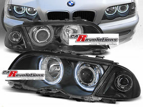 Scheinwerfer schwarz, Tuning Scheinwerfer mit Ringen für BMW E46 Limo Touring CCFL Angel Eyes
