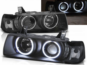 Scheinwerfer Limo Touring schwarz mit leuchtenden Ringen für BMW E36 CCFL Angel Eyes