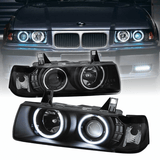 CCFL Angel Eyes Scheinwerfer schwarz für BMW 3er E36 Coupe Cabrio, LED Ringe