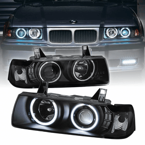 CCFL Angel Eyes Scheinwerfer schwarz für BMW 3er E36 Coupe Cabrio, LED Ringe