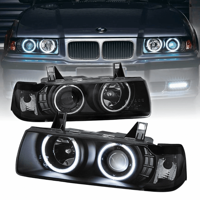 CCFL Angel Eyes Scheinwerfer schwarz für BMW 3er E36 Coupe Cabrio, LED Ringe