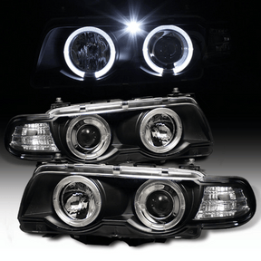 Scheinwerfer Set Schwarz mit leuchtenden Ringen für BMW 7er E38 Angel Eyes Xenon