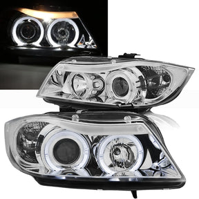 Scheinwerfer chrom Angel Eyes LED mit Tagfahrlicht-Optik 03/2005-08/2008 für BMW E90 E91
